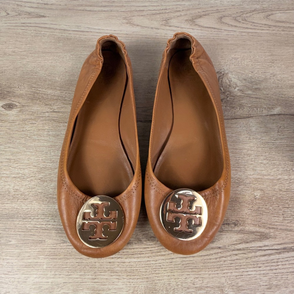 Tory Burch Reva Ballet Flat Leather Tan Womens 7.5M